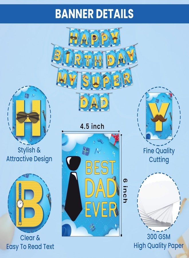 1iAM Happy Birthday Decoration Items For Father - Pack of 42 | 1pc Blue & Yellow "HAPPY BIRTHDAY MY SUPER DAD" Paper Banner, 40pcs Balloons & 1pc Arch | Birthday Decor Combo For Dad, Papa, Abbu, Baba - Image 3